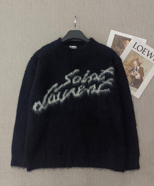 Yves Saint Laurent High Proportion Mohair Letter Jacquard Long Sleeve Knit, Quality Craft