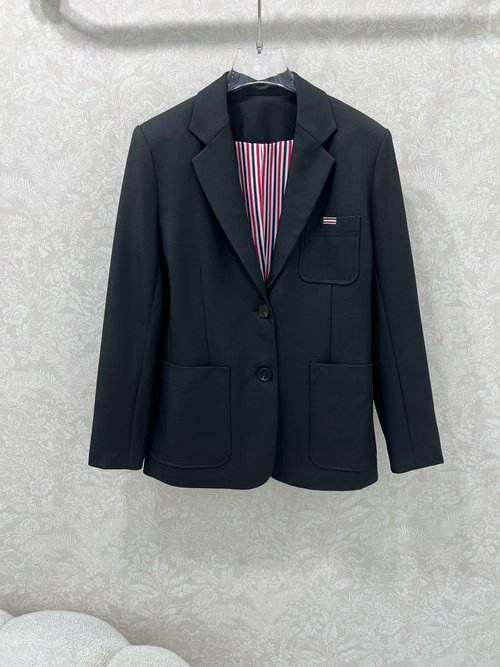 Thom Browne Stylish Blazer with Custom Hardware and Branded Ribbon Accents