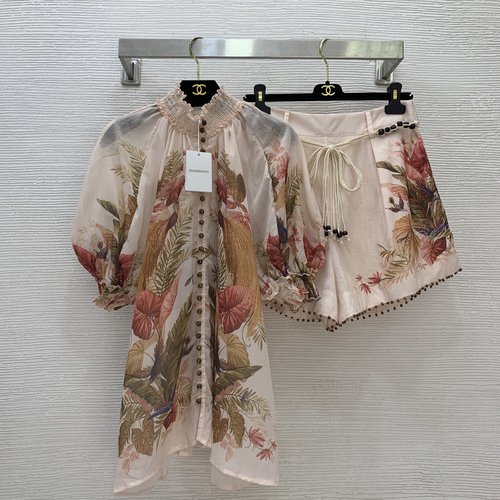 Zimmermann Floral Printed Two-Piece with Ruffled Hem Shorts