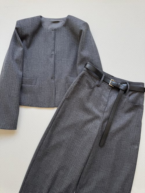Prada Grey Suit Set with Triangle Logo and Double Pockets
