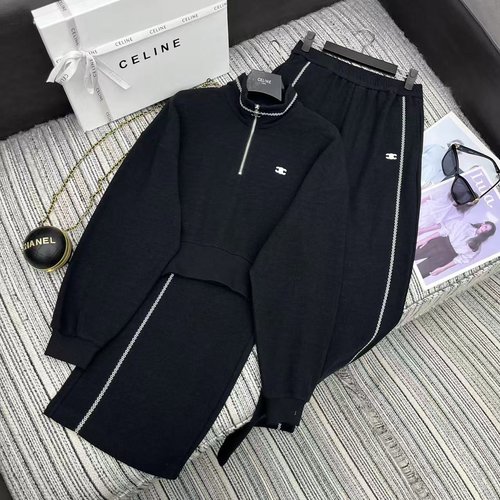 Celine CEL Series Set: Collared Sweatshirt and Elastic-Waisted Straight-Leg Pants