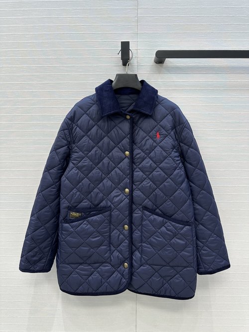 Polo Ralph Lauren Popular Quilted Mid-length Coat with Corduroy Collar & Badge