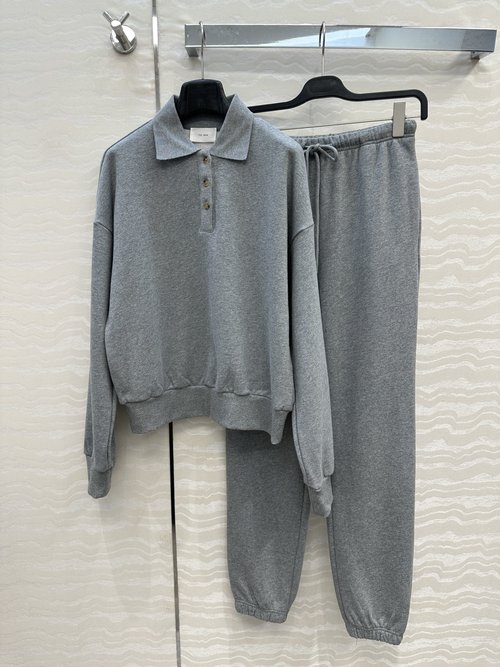 The Row Row-Style Minimalist Leisure Set with Polo Neck Sweatshirt