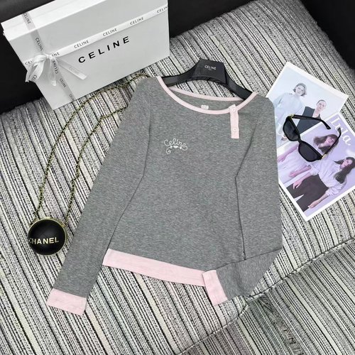 Celine New Embroidered Alphabet False Two - Piece Long - Sleeve Shirt