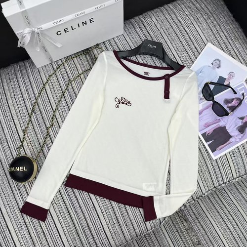 Celine New Embroidered Alphabet False Two - Piece Long - Sleeve Shirt