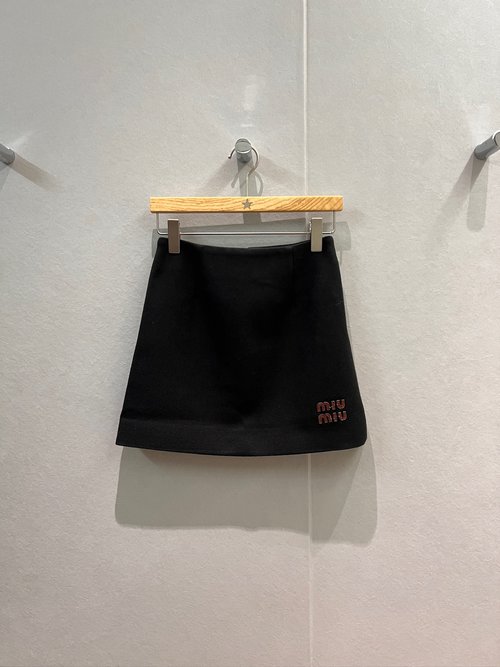 Miu Miu Woolen A-Line Skirt with Miu Logo