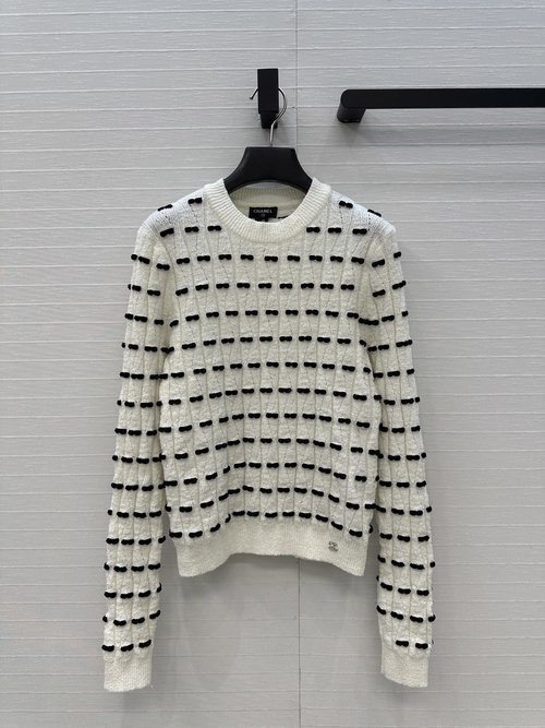 Chanel Exclusive High-End Black-White Bow Long-Sleeved Knitwear