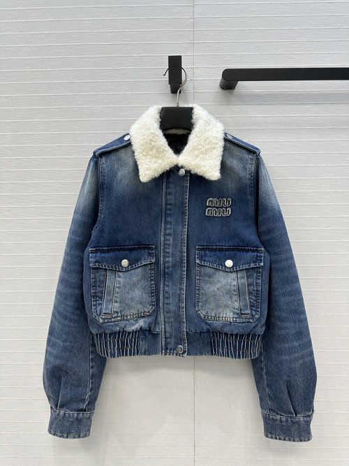 Miu Miu Miu-inspired Denim Jacket with Shearling Collar - Retro Sophistication