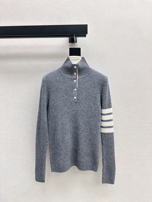 Thom Browne Exclusive Collared Knit Top with Striped Arms