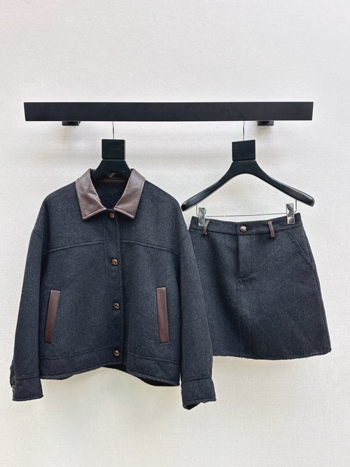 Brunello Cucinelli Winter Outfit Double-Faced Wool Suit with Contrasting Collar