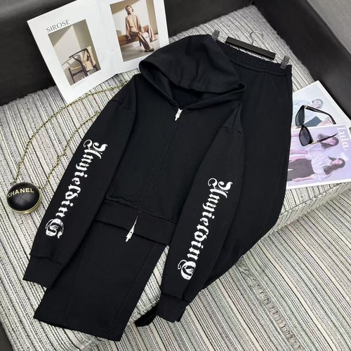 Chrome Hearts Recommended Hooded Sweatshirt and Straight Pants Set with Print Logo