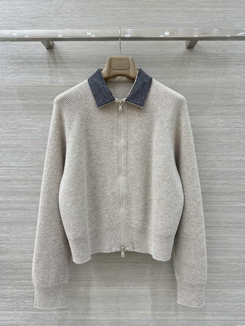 Brunello Cucinelli Exclusive High-End Cashmere Cardigan with Chain Elements