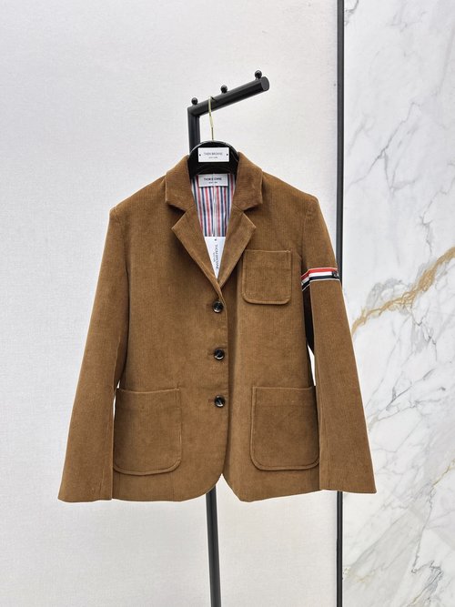 Thom Browne Classic Three-Stripe Lined Corduroy Blazer with Decorative Elements