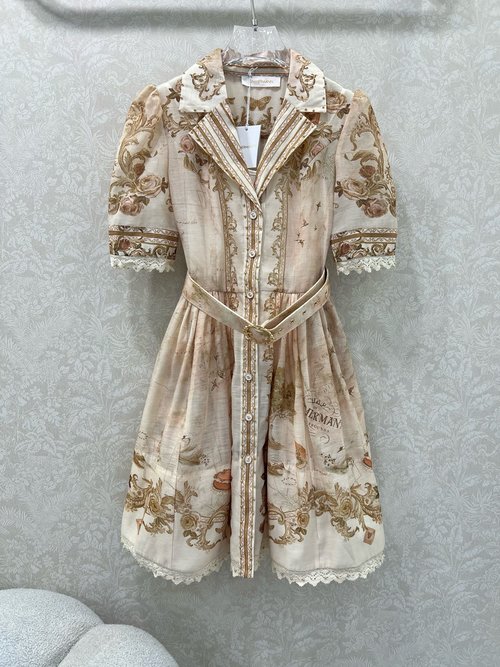 Zimmermann Two-piece Flowy Dress with Floral Print and Lantern Sleeves