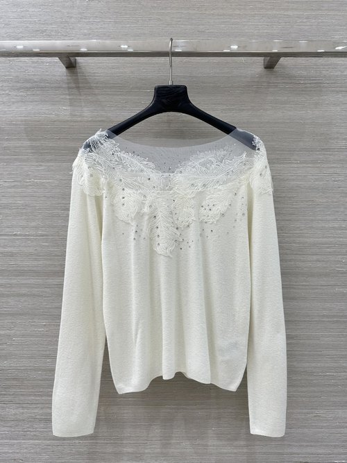 Alexander Wang Exclusive Original Lace Shoulder Flower Embossed Diamond Cashmere Top