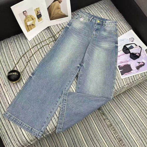 Chanel Recommended Studded Letter Logo Pocket Straight Jeans