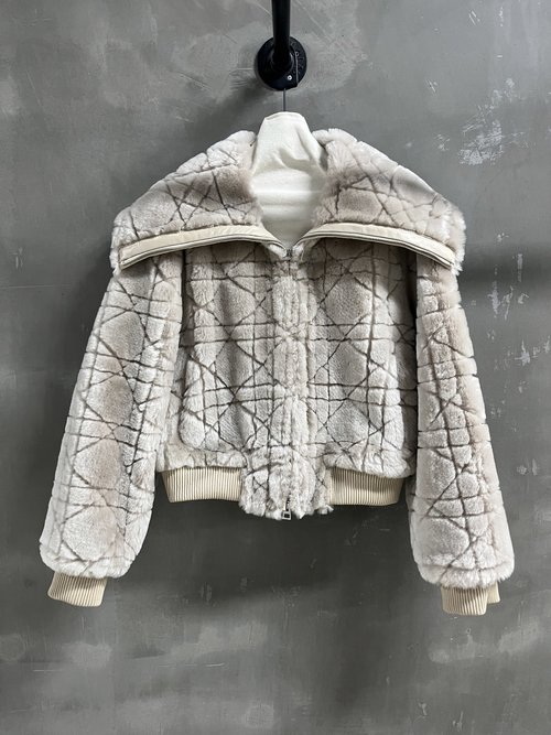 Chanel Fur-Trimmed Coat with Simple Design and Classic Cane Grid