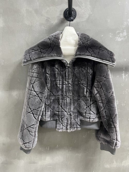 Chanel Fur-Trimmed Coat with Simple Design and Classic Cane Grid