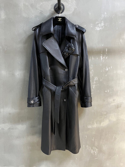 Chanel Chanel-Style Trench Coat with Exquisite Camellia Embellishment