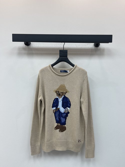Polo Ralph Lauren Camel Rolled Collar Golden Hat Bear Knitted Polo Sweater
