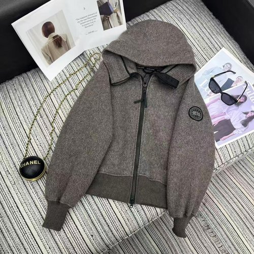 Canada Goose Recommended Hooded High-Neck Woolen Coat with Classic Sleeve Logo