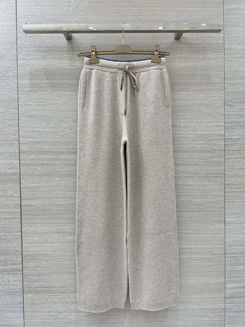 Brunello Cucinelli Chic Straight-Leg Trousers with Contrasting Waist and Cashmere Fabric