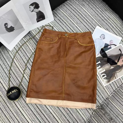 Miu Miu Lambskin Skirt with Contrast Edges