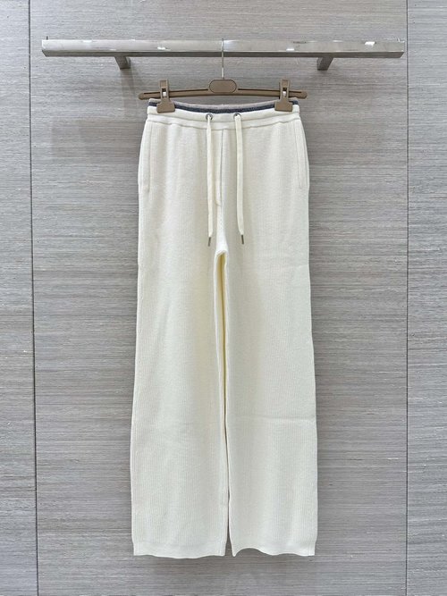 Brunello Cucinelli Elegant Wide-Leg Pants with Contrasting Waistband and Cashmere Blend