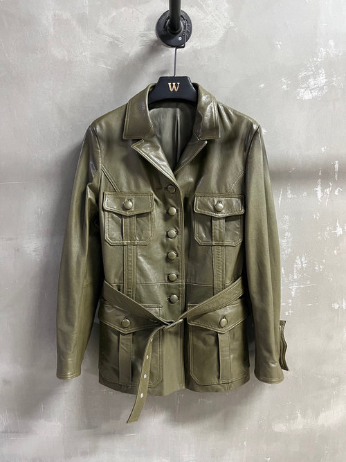 Chanel Vintage Military Leather Jacket with Distressed Finish