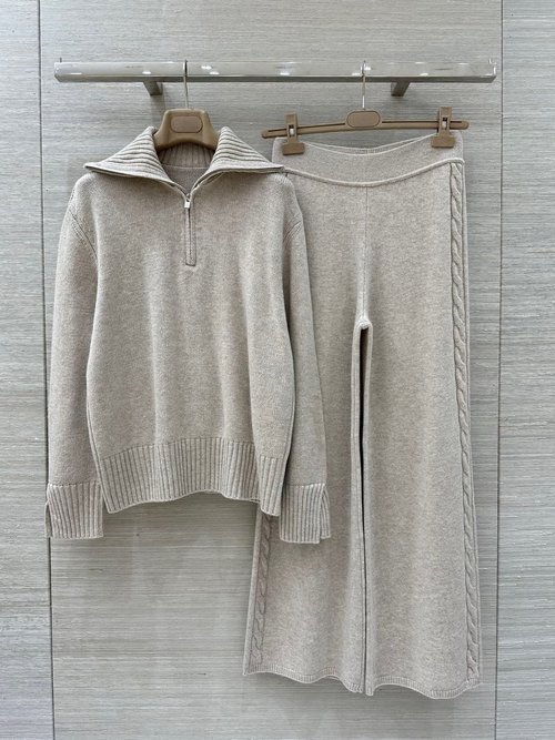 Loro Piana Exclusive High - end Starter - Merino Wool Top and Knit Trousers Set