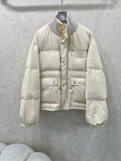 Celine Luxury Down Jacket with Logo Embroidery and Warm Insulation