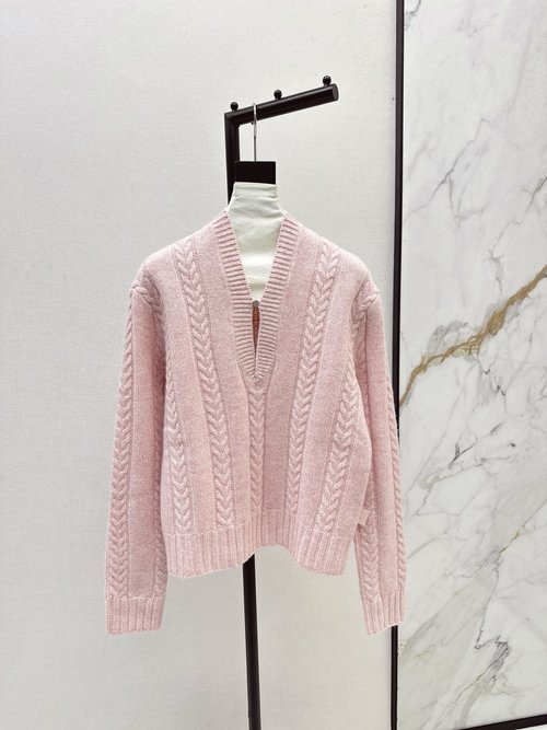 Loewe V-neck Single-button Wool Sweater with Swiss Knit Pattern