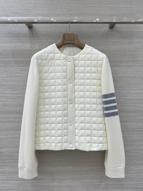 Thom Browne Exclusive Checkered Quilted Knit Spliced Goose Down Jacket with Elegant Style