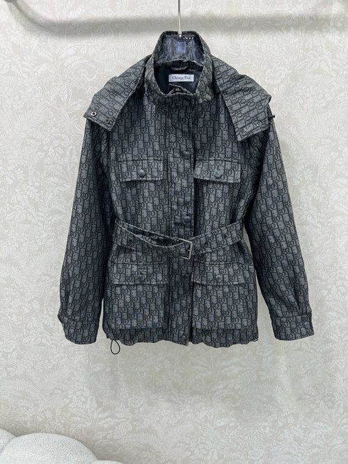 Gucci Elegant Grey D-Letter Jacquard Mid-Length Coat with Custom Hardware