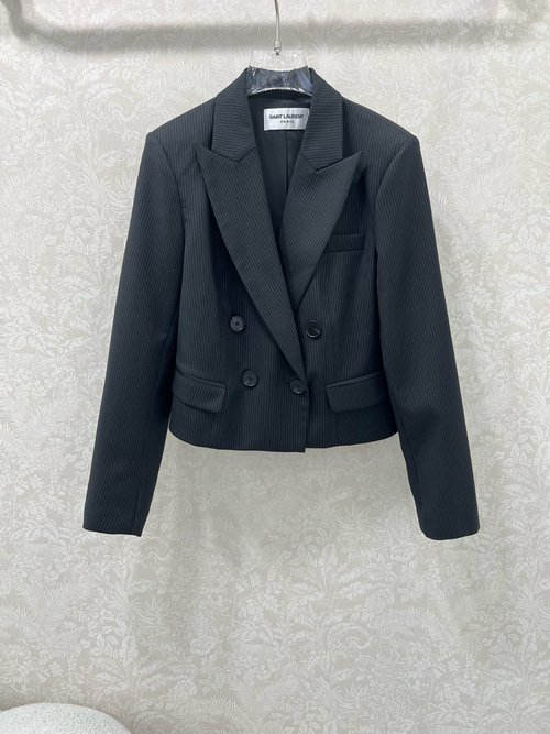 Yves Saint Laurent Wool Striped Blazer with Logo Lining and Vintage Buttons