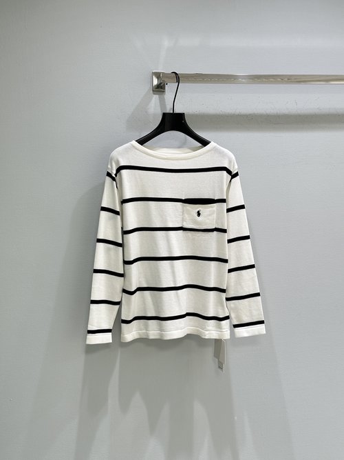 Yves Saint Laurent Polo-Embroidered Classic Horizontal Striped Sweater with Soft Fabric