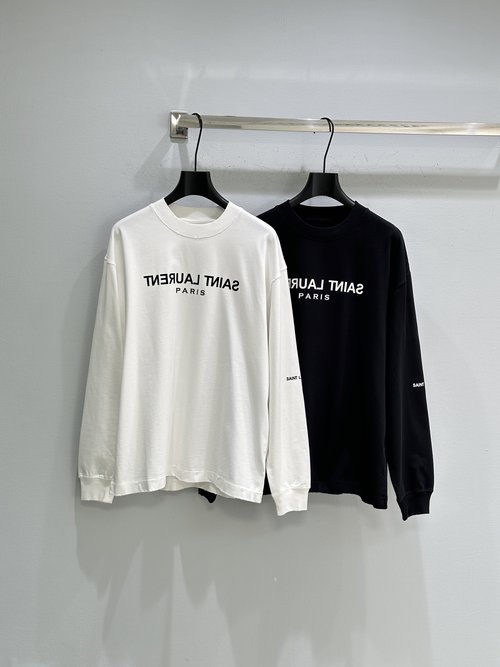 Yves Saint Laurent Black and White T-shirt with Reverse Logo and Abrasion