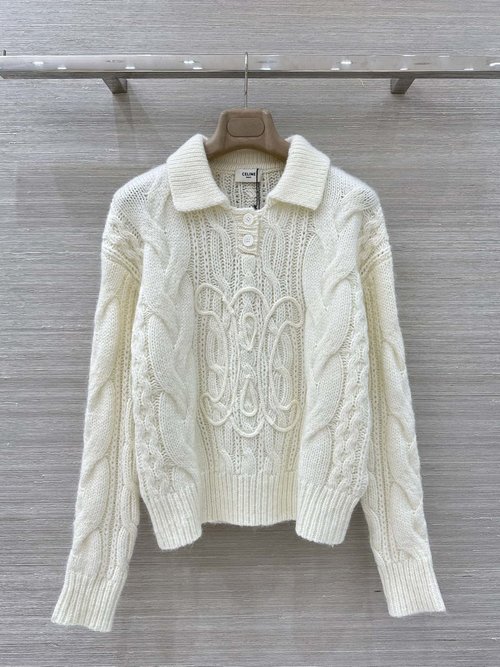 Celine Arch Embroidery Mohair Top, Loose - Fitting and Versatile - Exclusive First Release