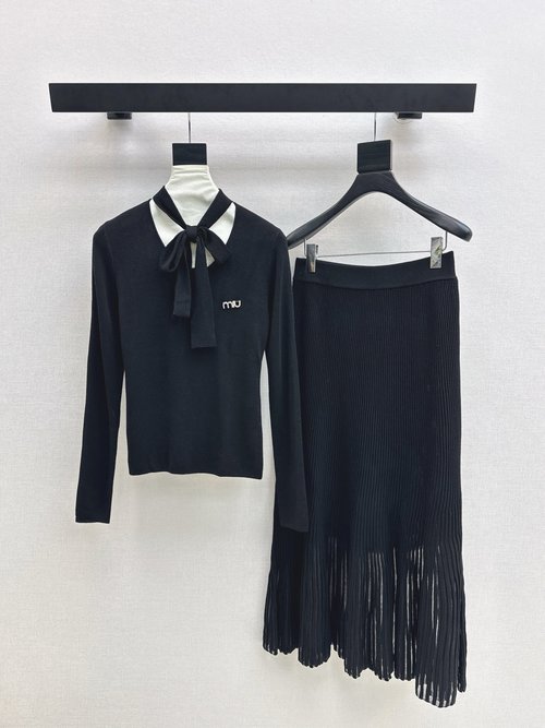 Miu Miu Exclusive Knit Set with Tassel Top and Skirt, Simple yet Elegant Design