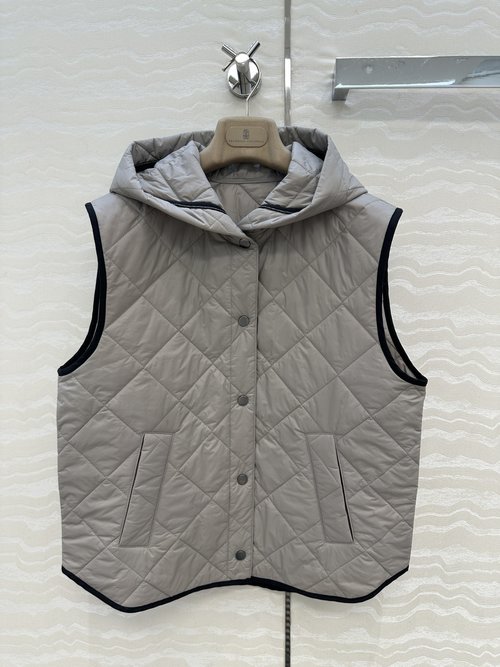 Brunello Cucinelli Exclusive Quilted Cotton Vest with Heavy-Duty Copper Chain Ornament
