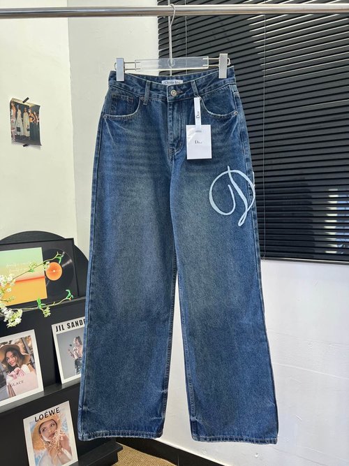 Dior Designer Jeans with Side Embroidery Letters