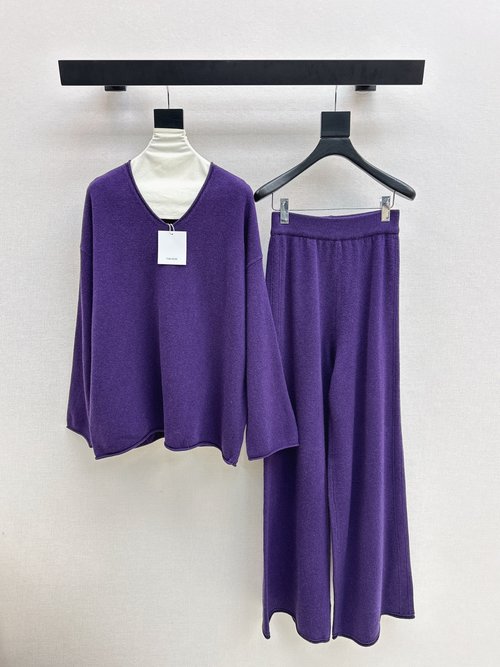 The Row Minimalist Wool Suit with V-Neck Sweater and Straight-Leg Pants