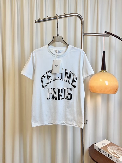 Celine New Flocked Letter Logo T-Shirt, Comfortable for All Occasions