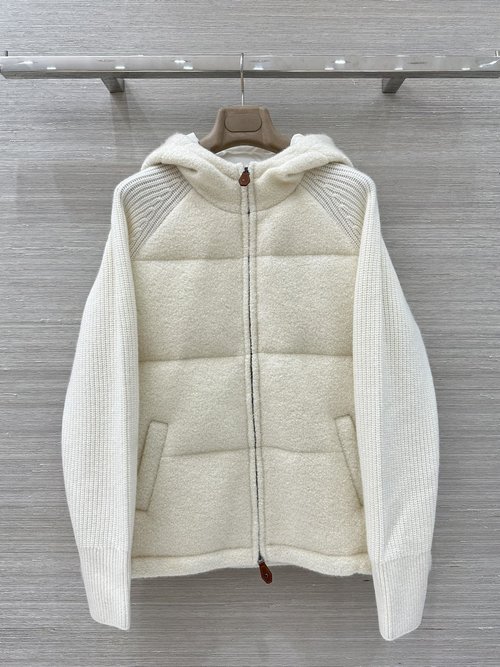 Brunello Cucinelli High - end Original Cashmere - spliced Goose Down Hooded Jacket for Elegance