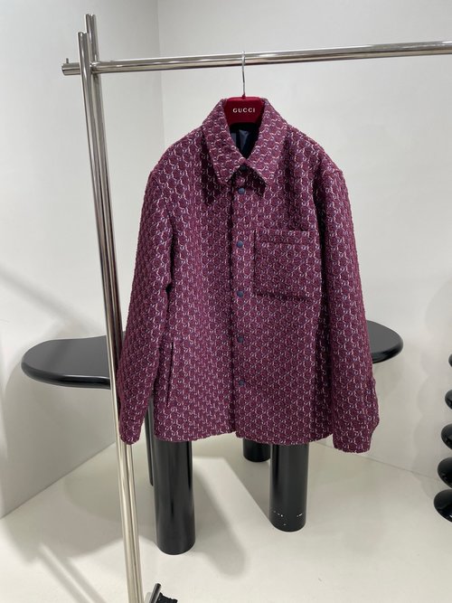 Gucci GG Shadow Jacquard Wool-Cotton Blend Coat, Loose Fit