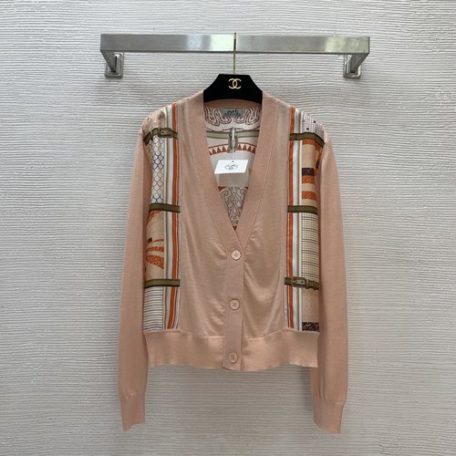 Hermes Fashionable Multi - Color V - Neck Long - Sleeved Knit Cardigan