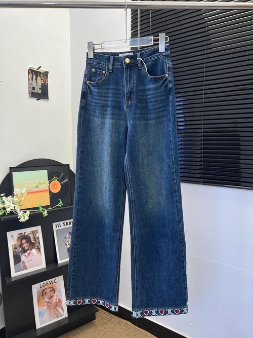 Celine Straight Jeans with Embroidered Heart Logo