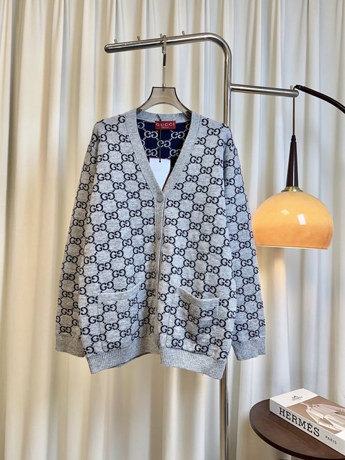 Gucci Custom-woven Wool Cardigan with Double G Logo, Soft and Comfortable