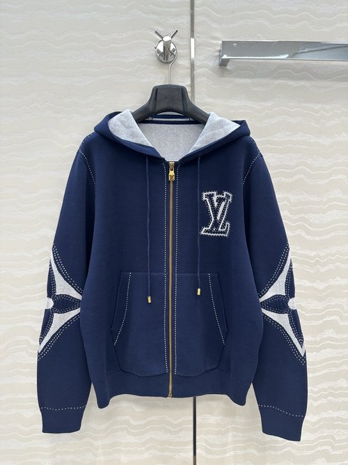 Louis Vuitton New Collection Hooded Double-Weave Monogram Jacquard Cardigan Coat