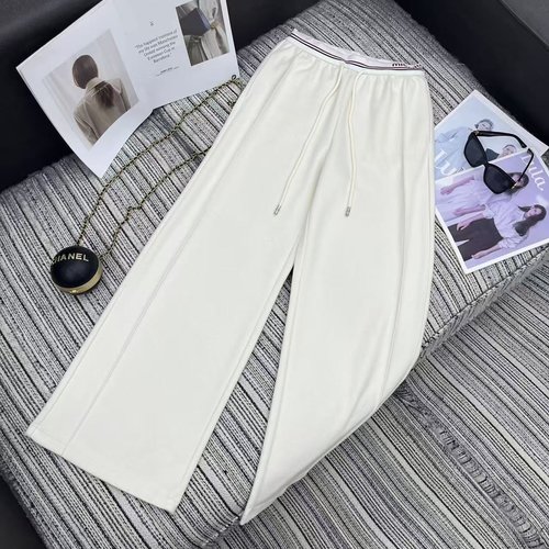 Miu Miu Miu New Letter-Printed Elastic-Waisted Straight-Leg Pants